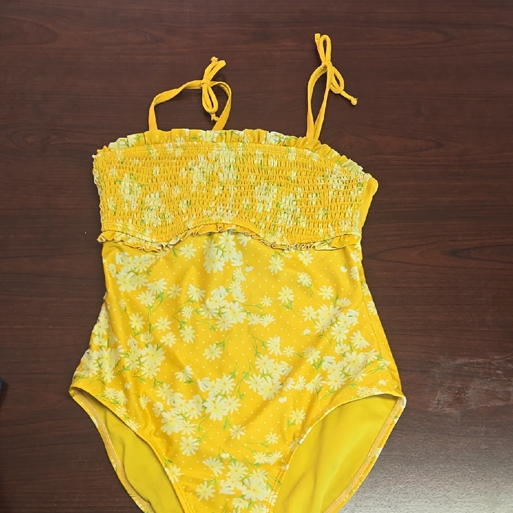 Cat & Jack Yellow Floral Kids Swim One Piece